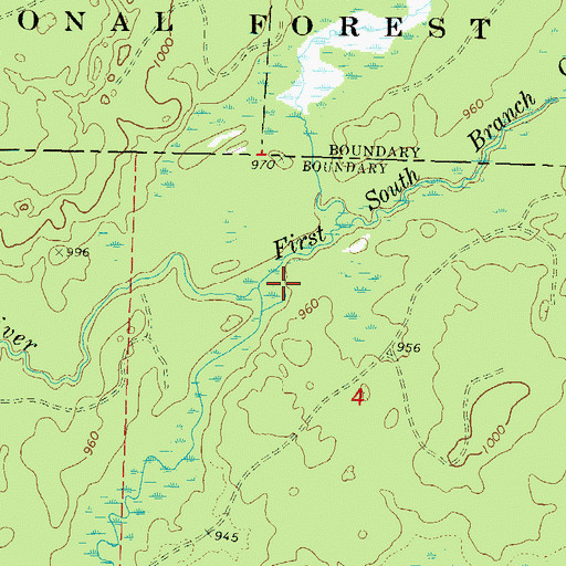 Topographic Map of First South Branch Oconto River, WI