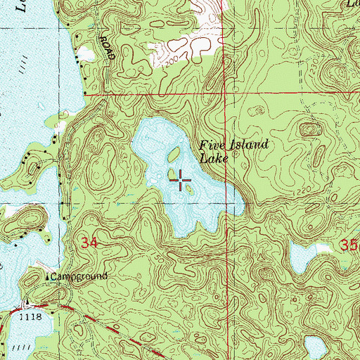 Topographic Map of Five Island Lake, WI