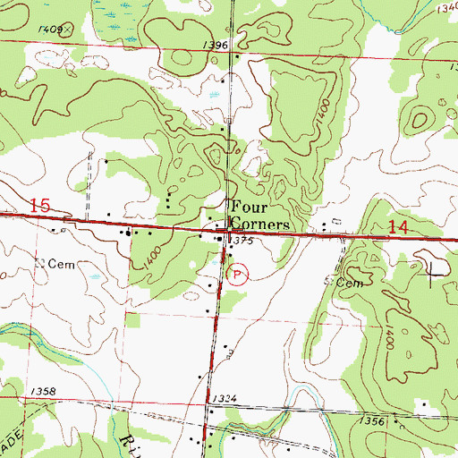 Topographic Map of Four Corners, WI