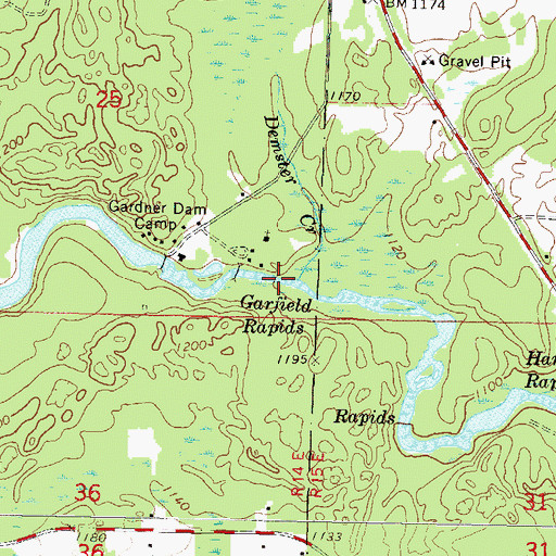 Topographic Map of Garfield Rapids, WI