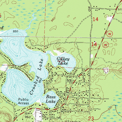 Topographic Map of Gilkey Lake, WI