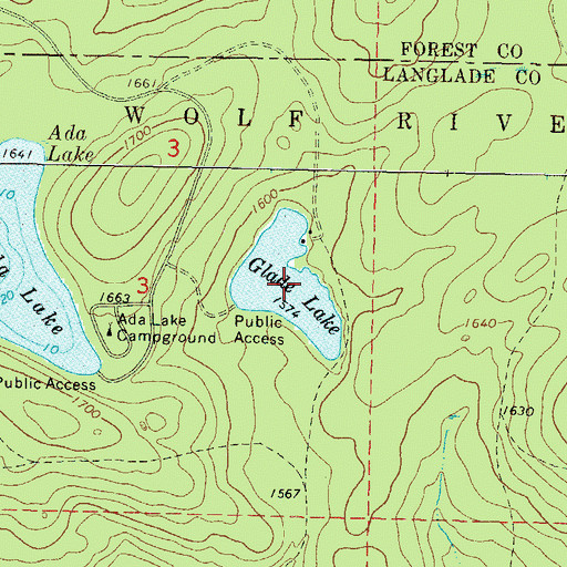 Topographic Map of Glade Lake, WI