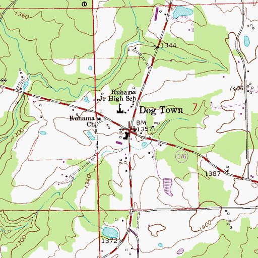 Topographic Map of Dogtown, AL