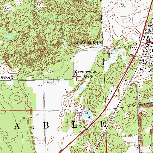 Topographic Map of Greenwood Cemetery, WI