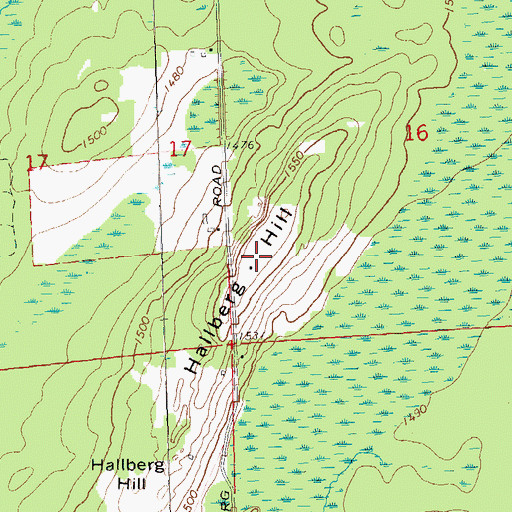 Topographic Map of Hallberg Hill, WI