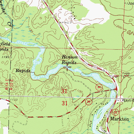 Topographic Map of Hanson Rapids, WI