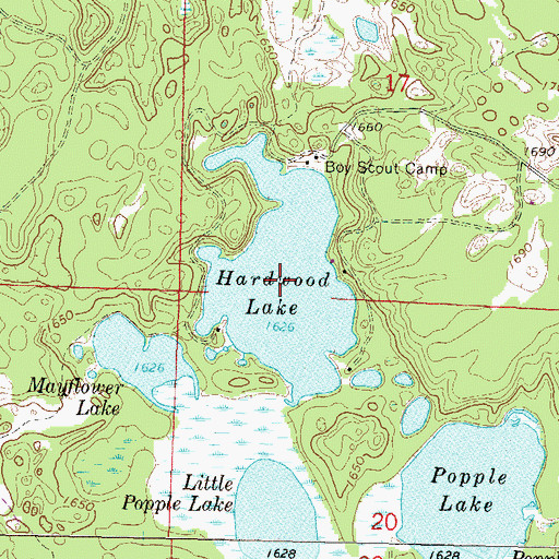 Topographic Map of Hardwood Lake, WI