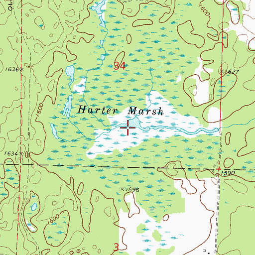 Topographic Map of Harter Marsh, WI