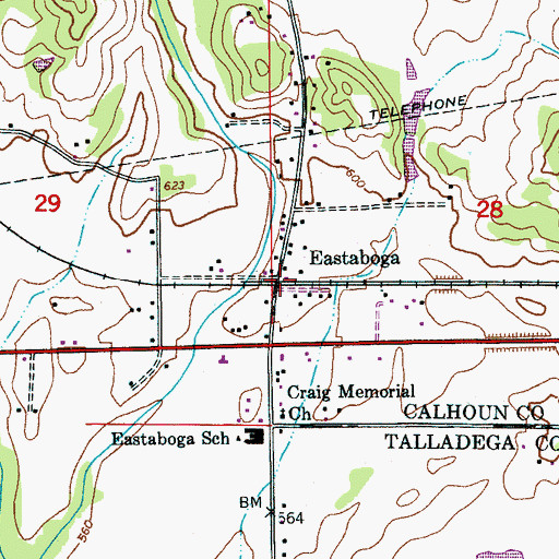 Topographic Map of Eastaboga, AL