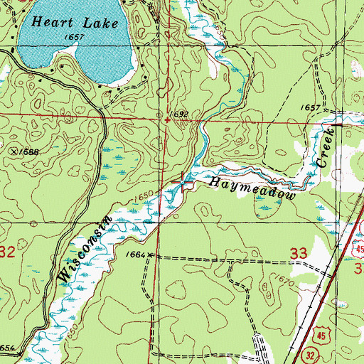Topographic Map of Haymeadow Creek, WI
