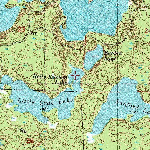 Topographic Map of Hells Kitchen Lake, WI