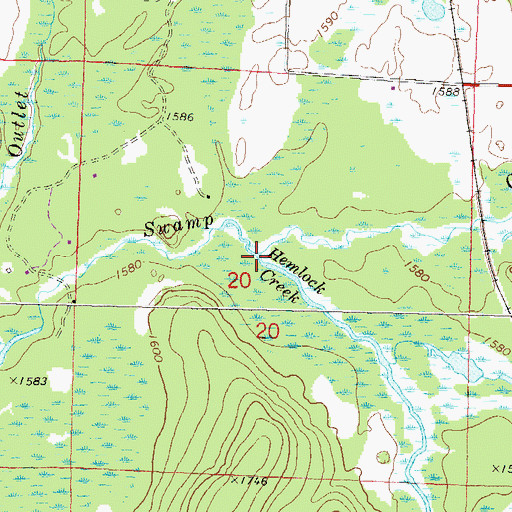 Topographic Map of Hemlock Creek, WI