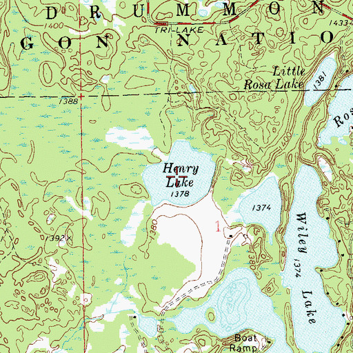 Topographic Map of Henry Lake, WI