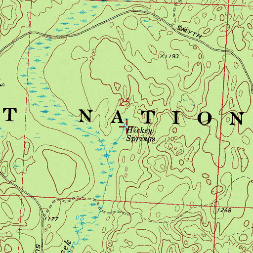 Topographic Map of Hickey Springs, WI