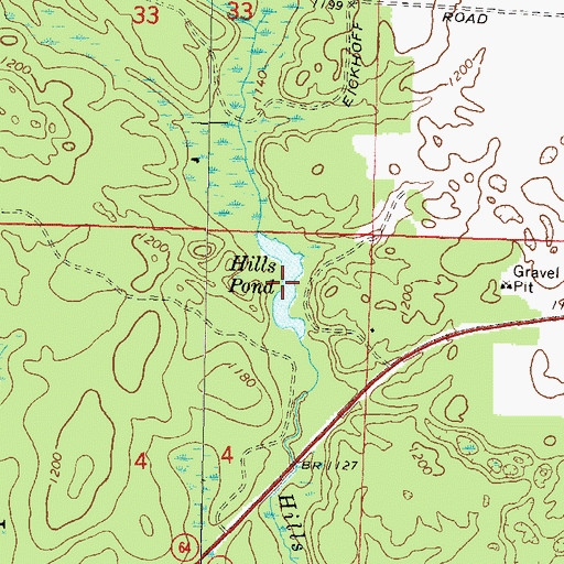 Topographic Map of Hills Pond, WI
