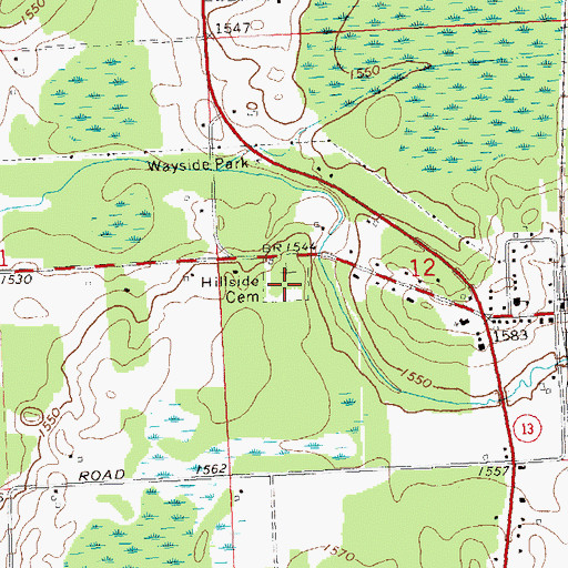Topographic Map of Hillside Cemetery, WI