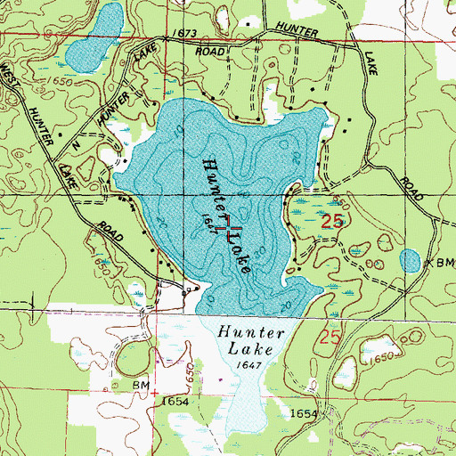 Topographic Map of Hunter Lake, WI