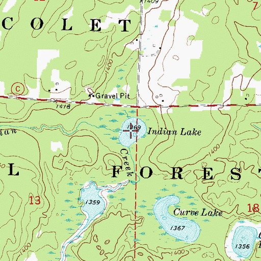 Topographic Map of Indian Lake, WI