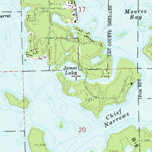 Topographic Map of James Lake, WI