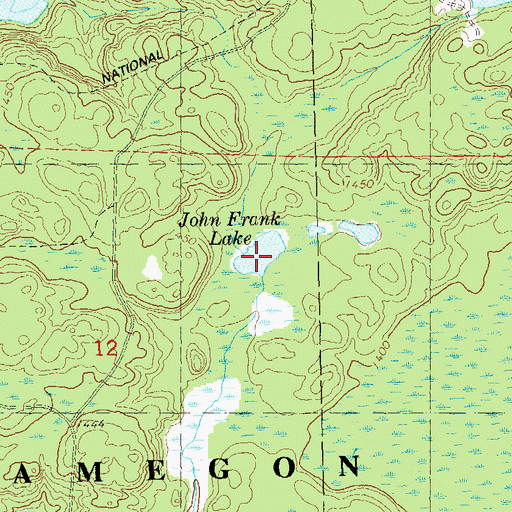 Topographic Map of John Frank Lake, WI