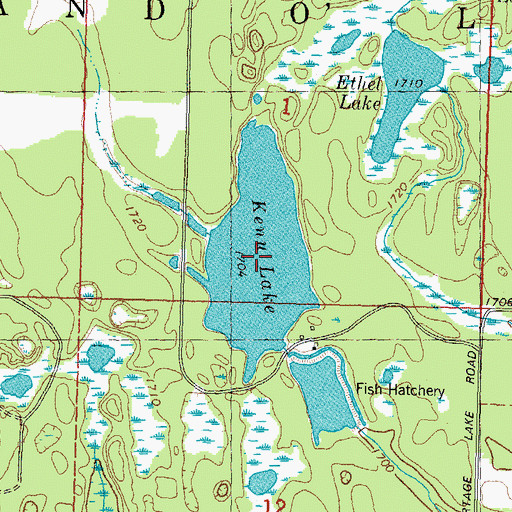 Topographic Map of Kenu Lake, WI