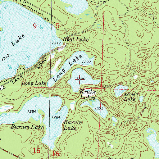 Topographic Map of Krake Lakes, WI
