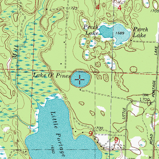 Topographic Map of Lake O' Pines, WI