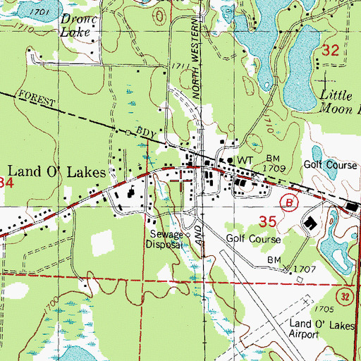 Topographic Map of Land O' Lakes, WI