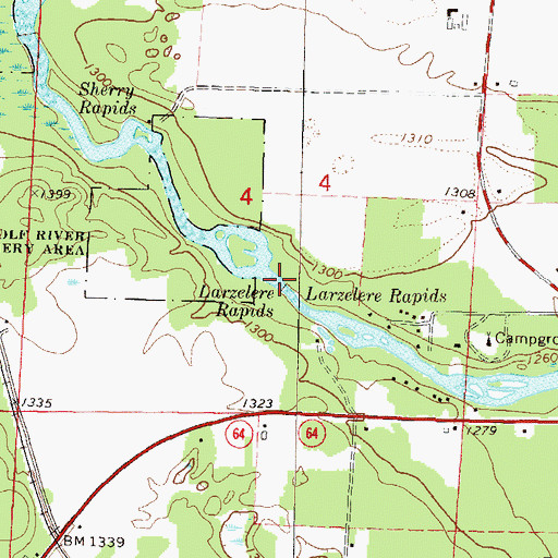 Topographic Map of Larzelere Rapids, WI