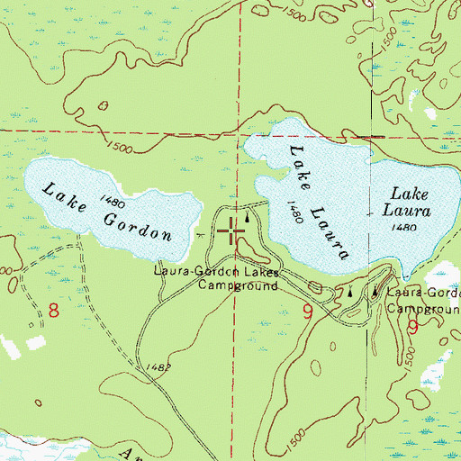 Topographic Map of Laura-Gordon Lakes Campground, WI