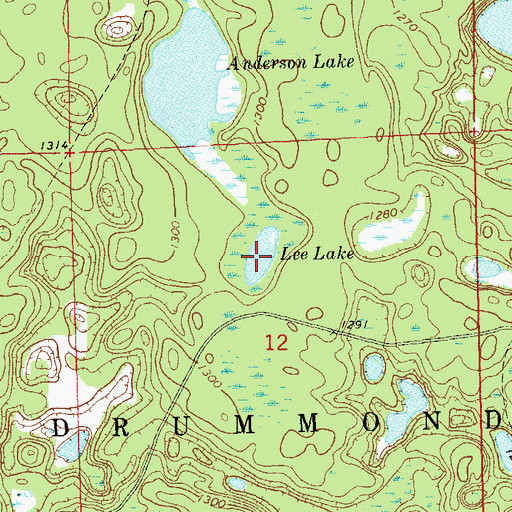 Topographic Map of Lee Lake, WI