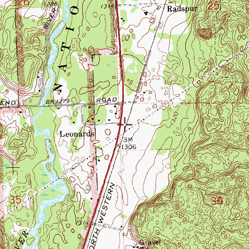 Topographic Map of Leonards, WI