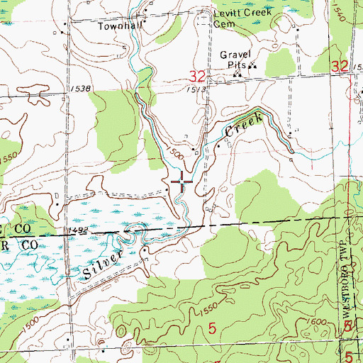 Topographic Map of Levitt Creek, WI