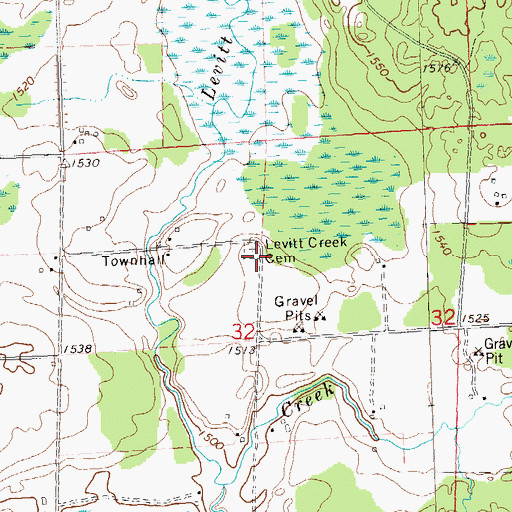 Topographic Map of Levitt Creek Cemetery, WI