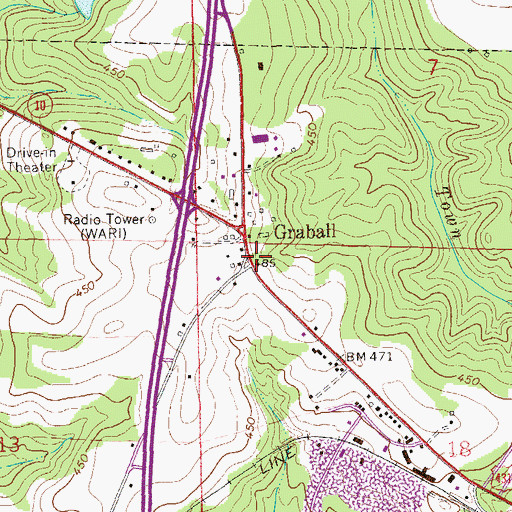 Topographic Map of Graball, AL