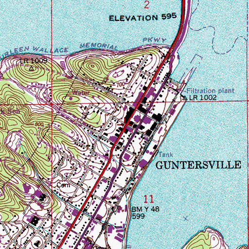 Topographic Map of Guntersville, AL