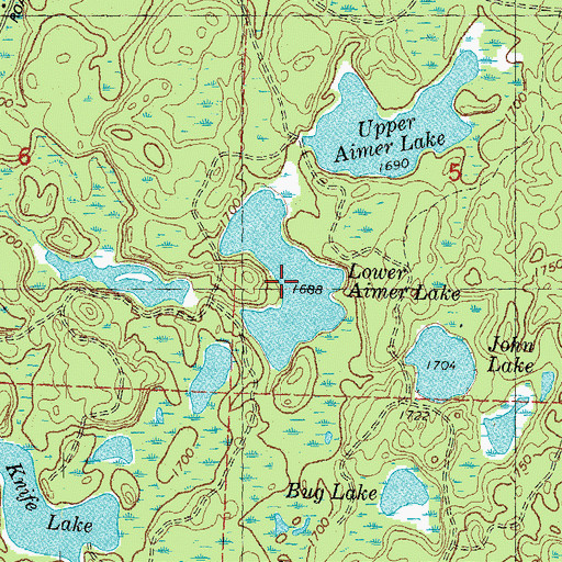 Topographic Map of Lower Aimer Lake, WI