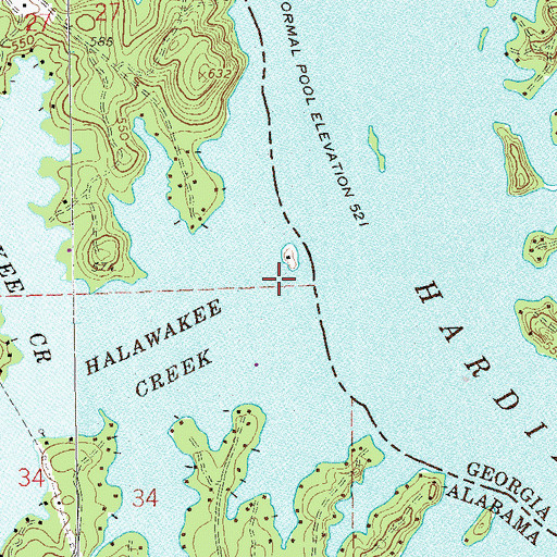 Topographic Map of Halawakee Creek, AL