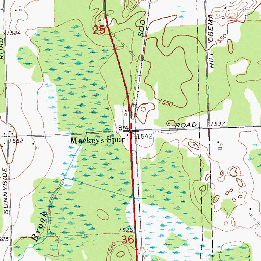 Topographic Map of Mackeys Spur, WI