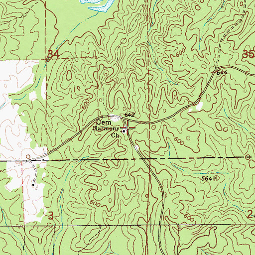 Topographic Map of Harmony Baptist Church, AL
