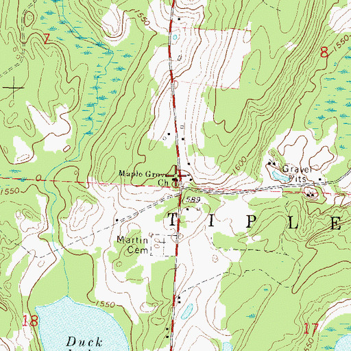Topographic Map of Maple Grove Church, WI