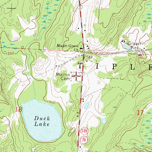 Topographic Map of Martin Cemetery, WI