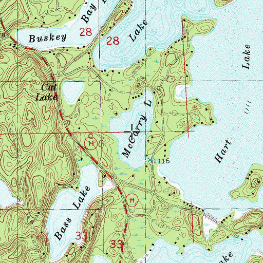 Topographic Map of McCarry Lake, WI
