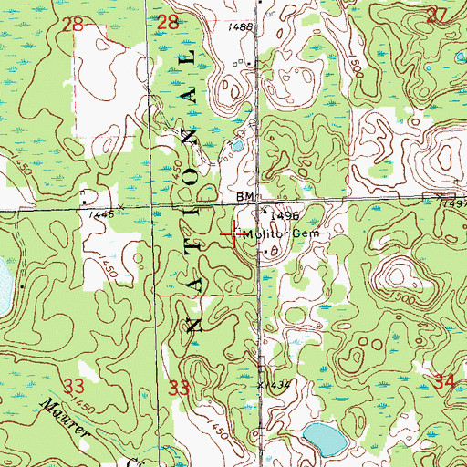Topographic Map of Molitor Cemetery, WI