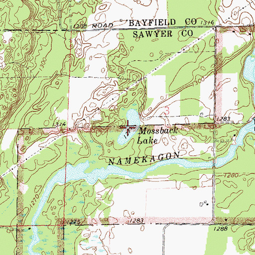 Topographic Map of Mossback Lake, WI