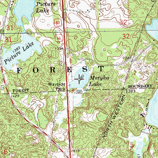 Topographic Map of Motyka Lake, WI