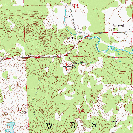 Topographic Map of Mount Olive Cemetery, WI