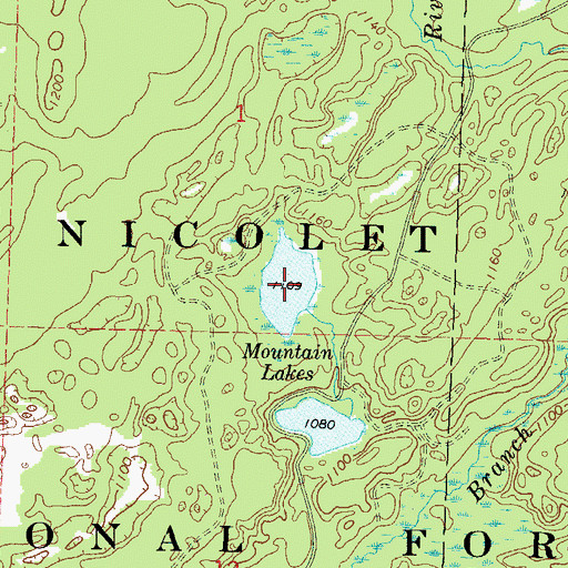 Topographic Map of Mountain Lakes, WI