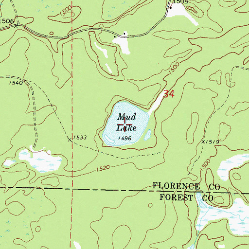 Topographic Map of Mud Lake, WI