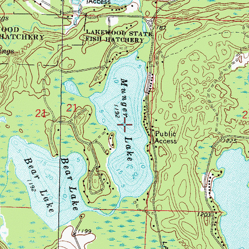 Topographic Map of Munger Lake, WI